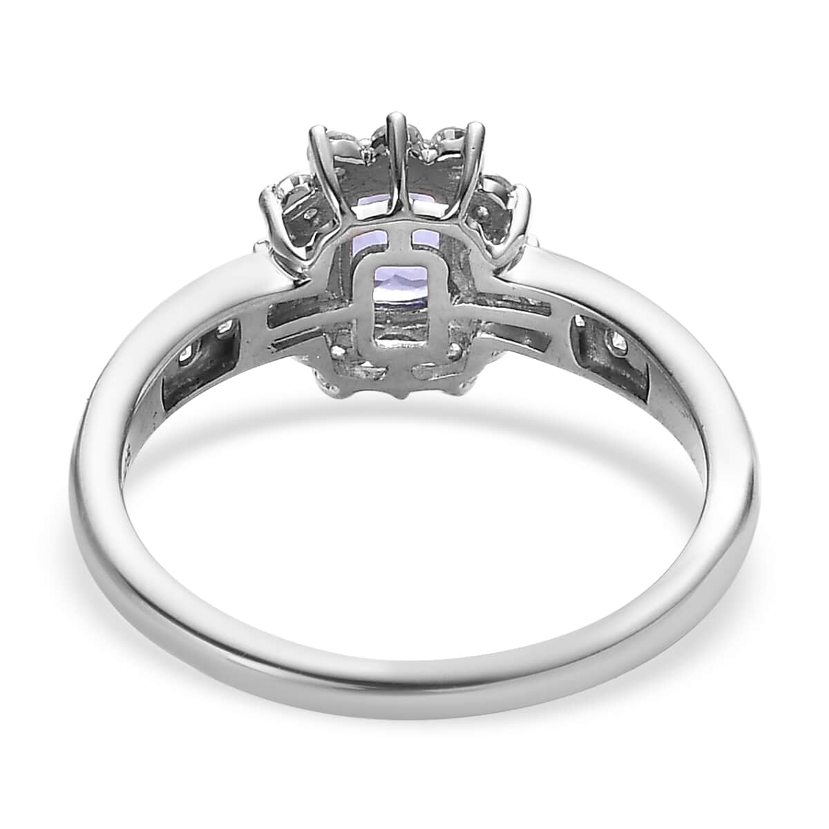 Tanzanite and Moissanite Sunburst Ring in Platinum Over Sterling Silver (Size 5.0) 0.90 ctw image number 4