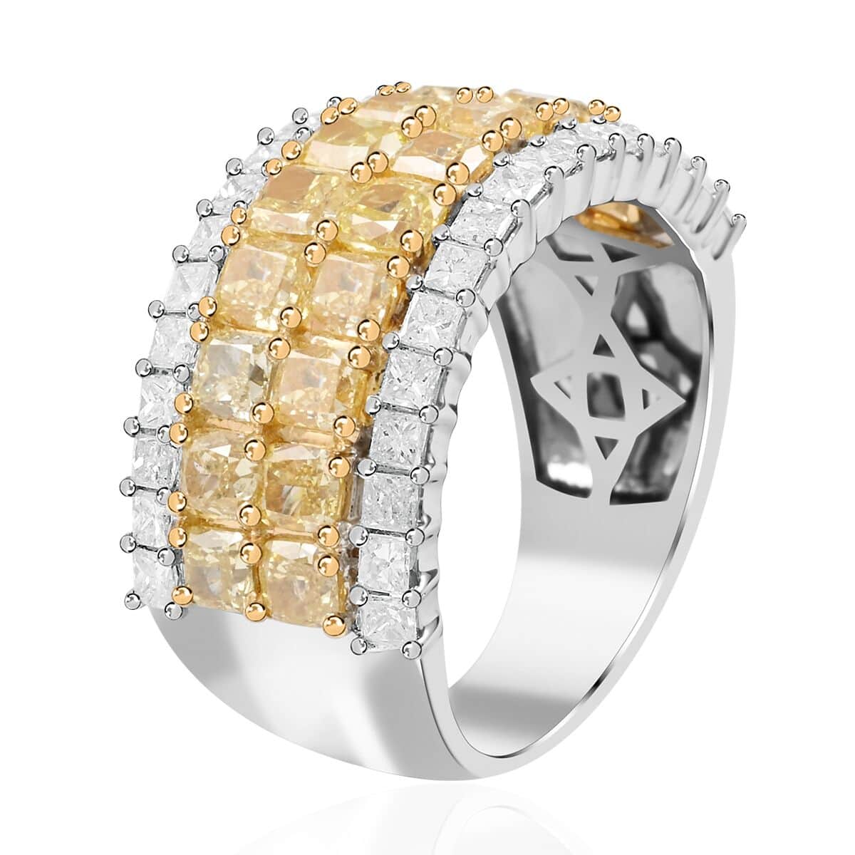 Modani 18K White & Yellow Gold Natural Yellow and White Diamond SI Ring (Size 10.0) 5.8 Grams 3.05 ctw (Del. in 10-15 Days) image number 3