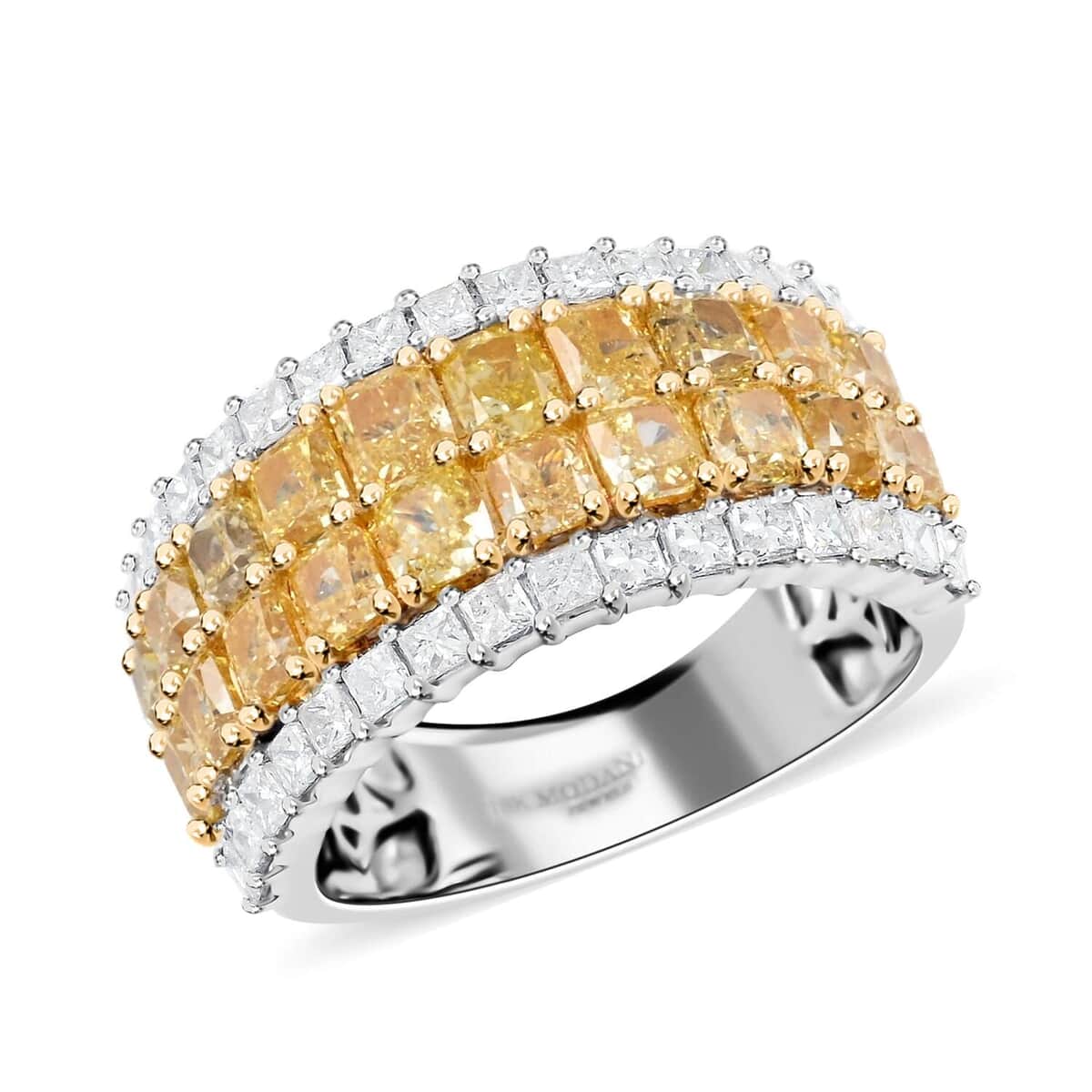 Ankur Treasure Chest Modani 18K White & Yellow Gold Natural Yellow and White Diamond SI Ring (Size 5.0) 5.8 Grams 3.05 ctw image number 0