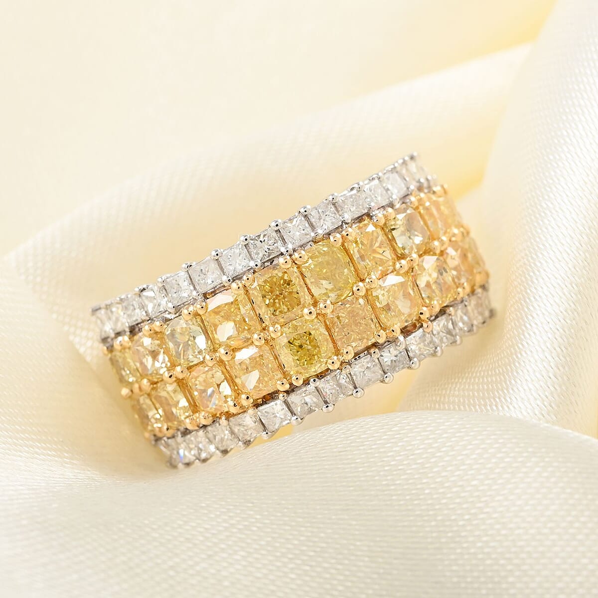 Ankur Treasure Chest Modani 18K White & Yellow Gold Natural Yellow and White Diamond SI Ring (Size 9.0) 5.8 Grams 3.05 ctw image number 1