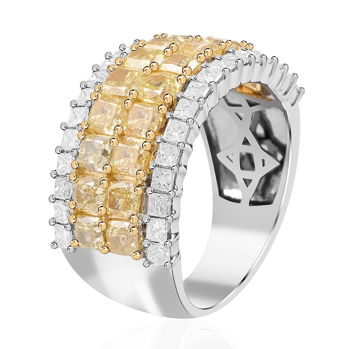 Ankur Treasure Chest Modani 18K White & Yellow Gold Natural Yellow and White Diamond SI Ring (Size 9.0) 5.8 Grams 3.05 ctw image number 3