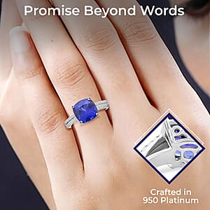 Rhapsody  Certified & Appraised AAAA Tanzanite and E-F VS Diamond 3.55 ctw Accent Ring,  950 Platinum Ring, Wedding Ring 6 Grams