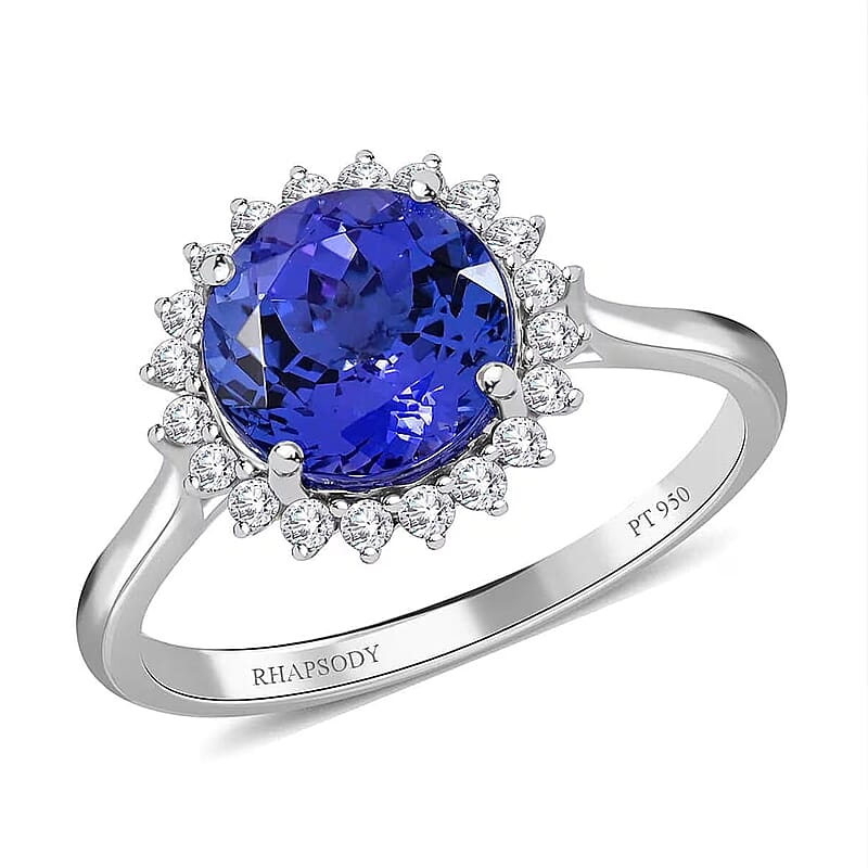 Certified and Appraised Rhapsody 950 Platinum AAAA Tanzanite and E-F VS Diamond 3.30 ctw Sunburst Ring (Size 10.0) 5.40 Grams
