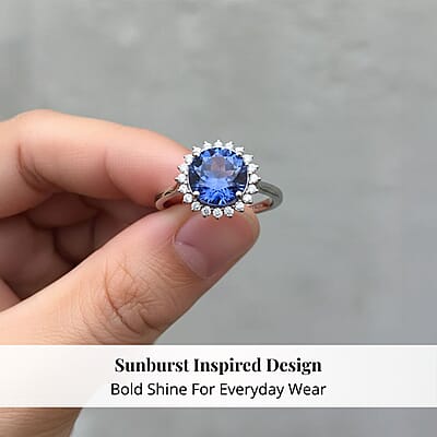 Certified and Appraised Rhapsody 950 Platinum AAAA Tanzanite and E-F VS Diamond 3.30 ctw Sunburst Ring (Size 10.0) 5.40 Grams