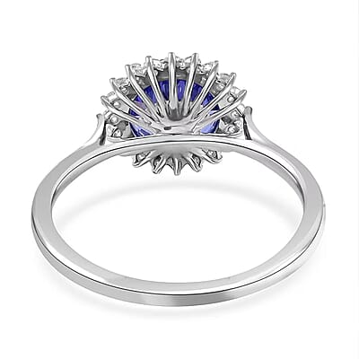 Certified and Appraised Rhapsody 950 Platinum AAAA Tanzanite and E-F VS Diamond 3.30 ctw Sunburst Ring (Size 10.0) 5.40 Grams
