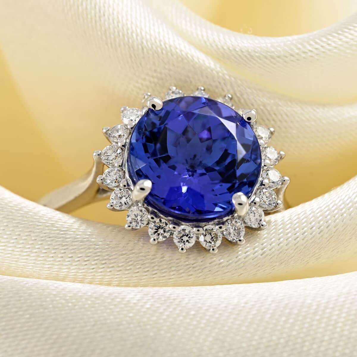 Certified Rhapsody 950 Platinum AAAA Tanzanite and E-F VS Diamond Sunburst Ring (Size 6.0) 5.40 Grams 3.30 ctw image number 1