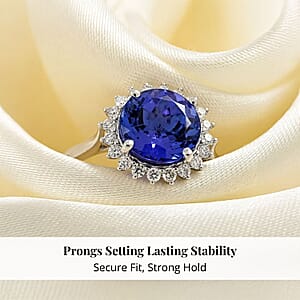 Certified and Appraised Rhapsody 950 Platinum AAAA Tanzanite and E-F VS Diamond 3.30 ctw Sunburst Ring (Size 6.0) 5.40 Grams
