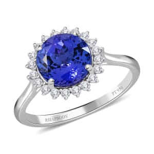 Certified and Appraised Rhapsody 950 Platinum AAAA Tanzanite and E-F VS Diamond Sunburst Ring (Size 7.0) 5.40 Grams 3.30 ctw