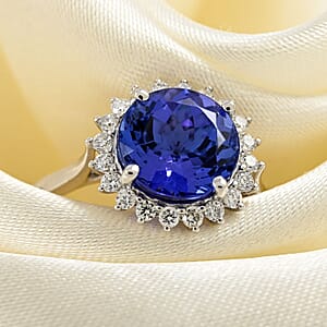 Certified and Appraised Rhapsody 950 Platinum AAAA Tanzanite and E-F VS Diamond 3.30 ctw Sunburst Ring (Size 7.0) 5.40 Grams