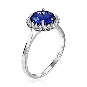 Certified and Appraised Rhapsody 950 Platinum AAAA Tanzanite and E-F VS Diamond 3.30 ctw Sunburst Ring (Size 8.0) 5.40 Grams