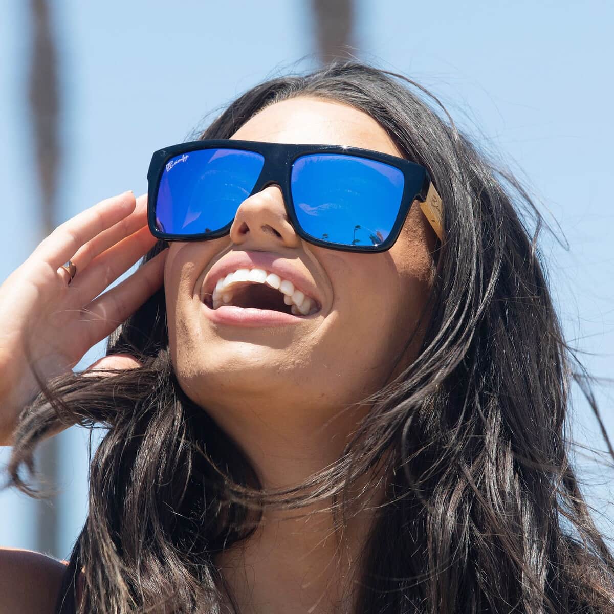 Bamfy Oakland UV400 Polarized Sunglasses with Bamboo Legs and Case -Blue image number 1