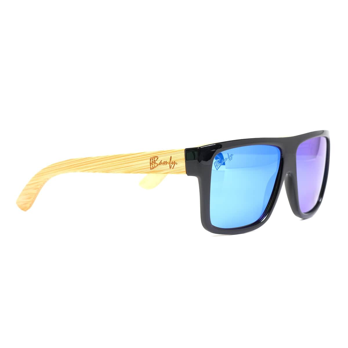 Bamfy Oakland UV400 Polarized Sunglasses with Bamboo Legs and Case -Blue image number 3