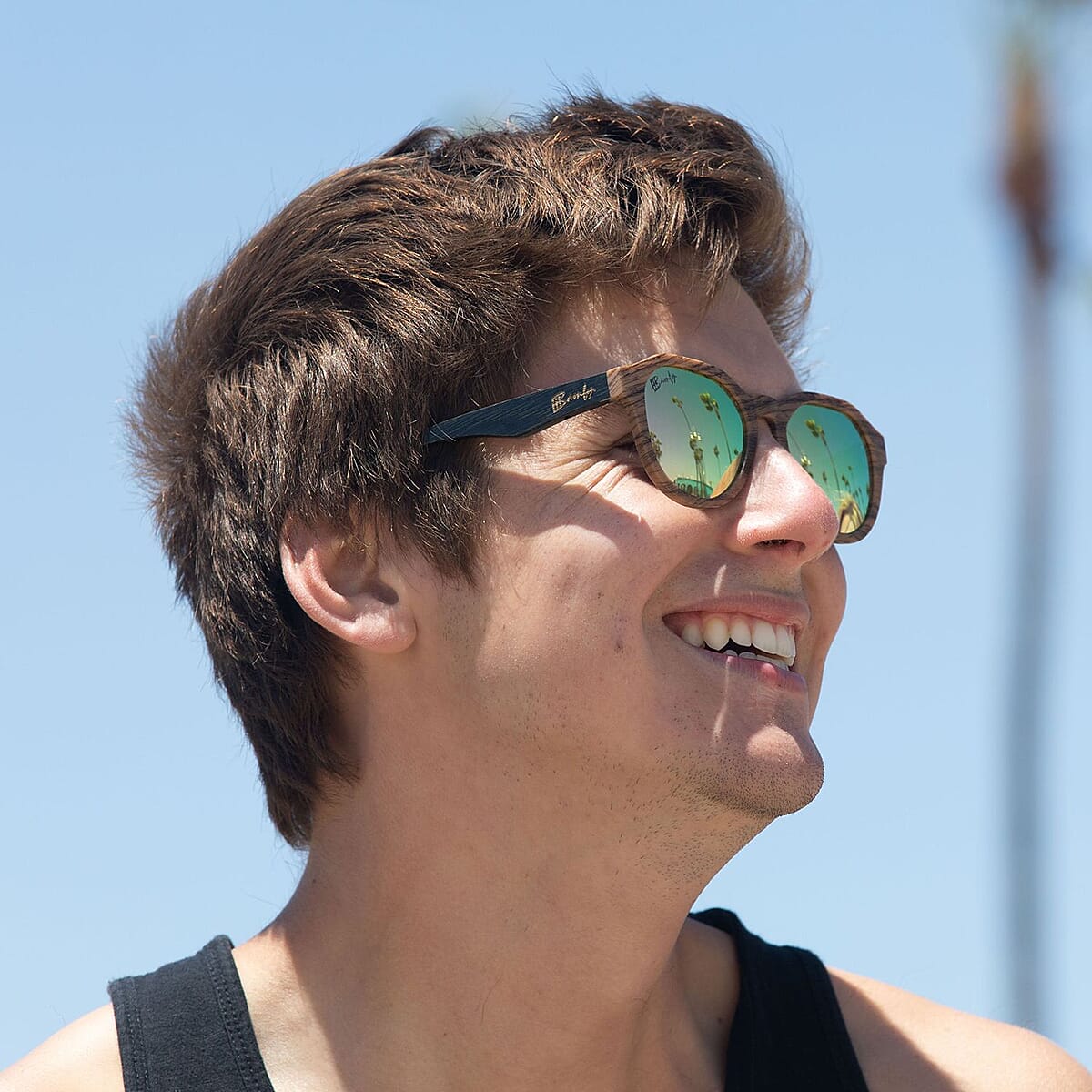 Bamfy Glendale UV400 Polarized Sunglasses with Bamboo Legs and Case -Black Tan image number 2