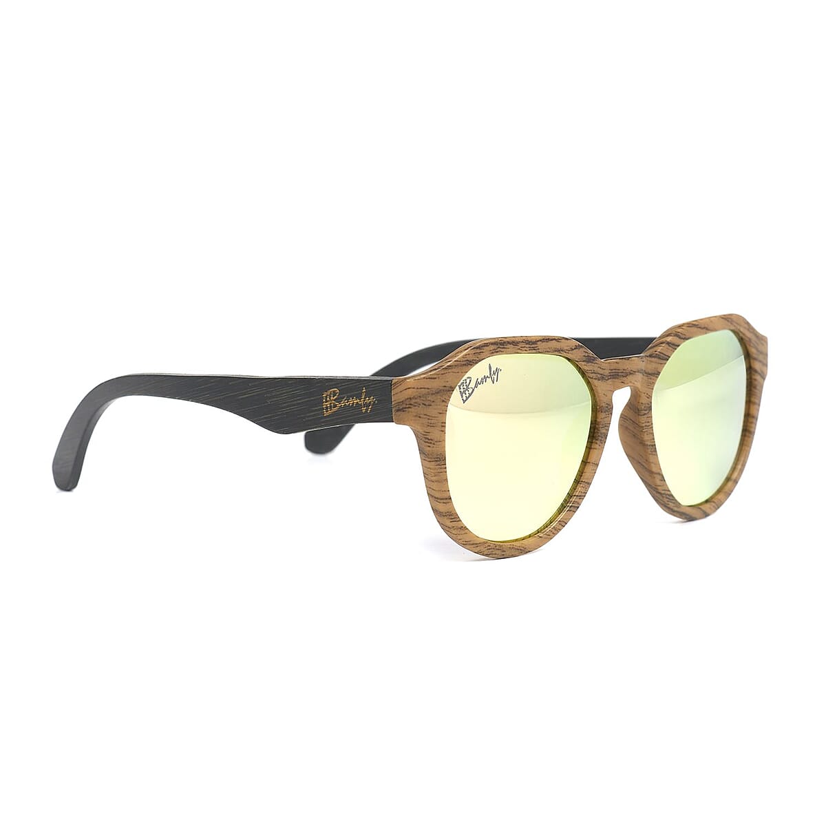 Bamfy Glendale UV400 Polarized Sunglasses with Bamboo Legs and Case -Black Tan image number 3