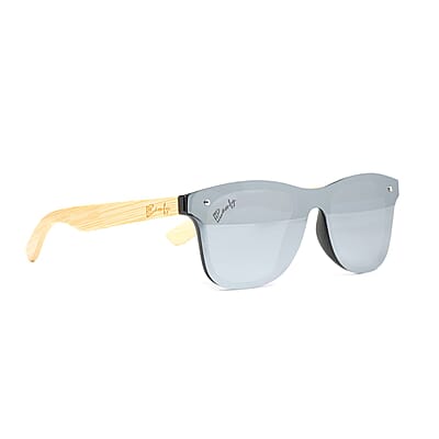 Bamfy Venice UV400 Polarized Sunglasses with Bamboo Legs and Case -Seamless Silver