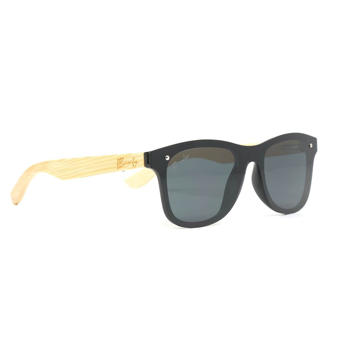 Bamfy Venice UV400 Polarized Sunglasses with Bamboo Legs and Case -Seamless Black image number 3