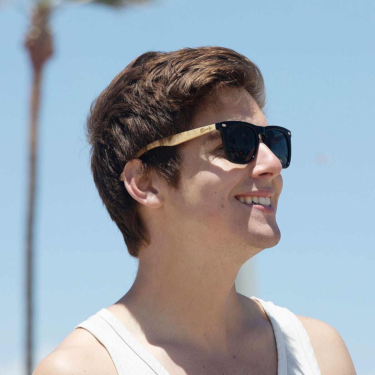 Bamfy Monica UV400 Polarized Sunglasses with Bamboo Legs and Case -Black image number 2