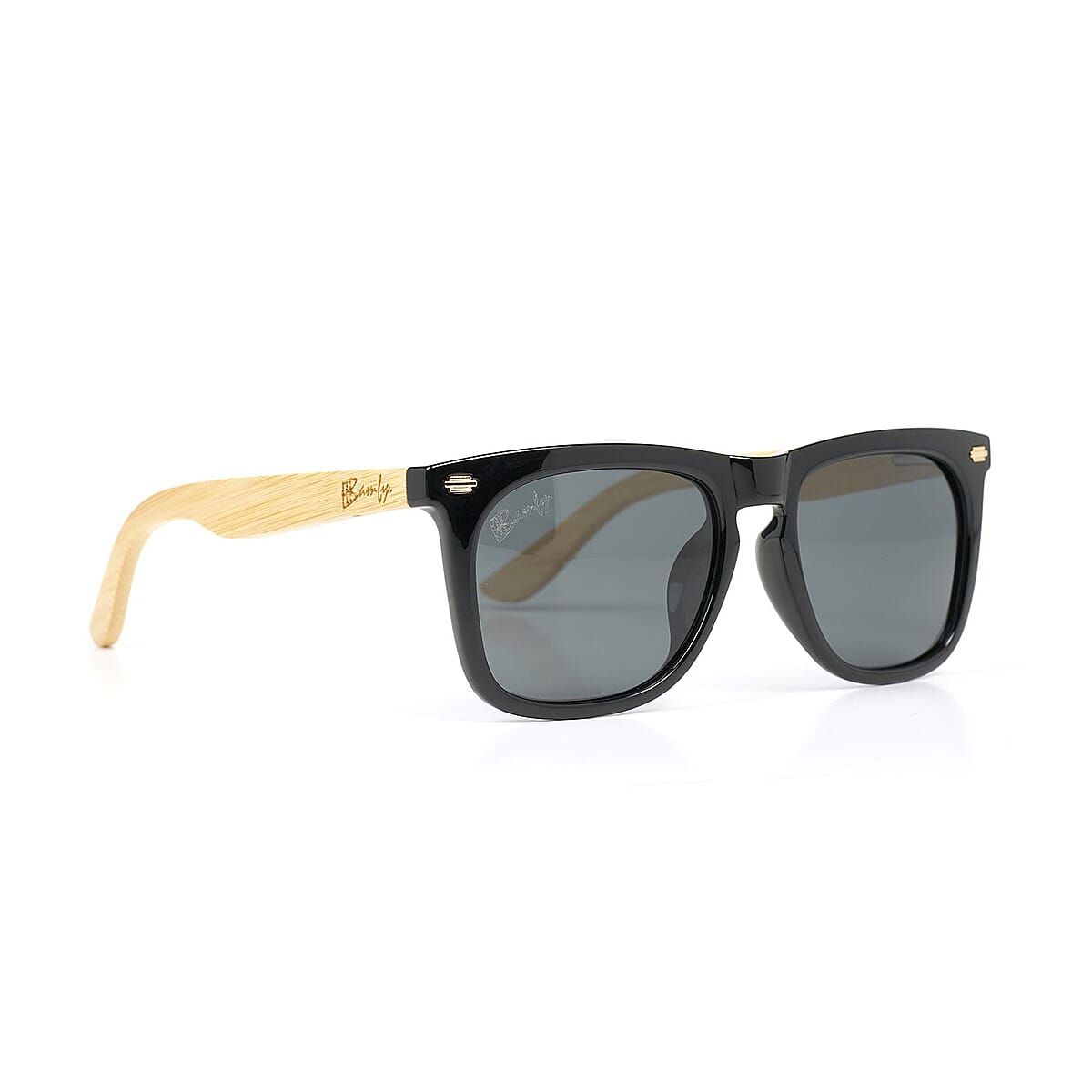 Bamfy Monica UV400 Polarized Sunglasses with Bamboo Legs and Case -Black image number 3
