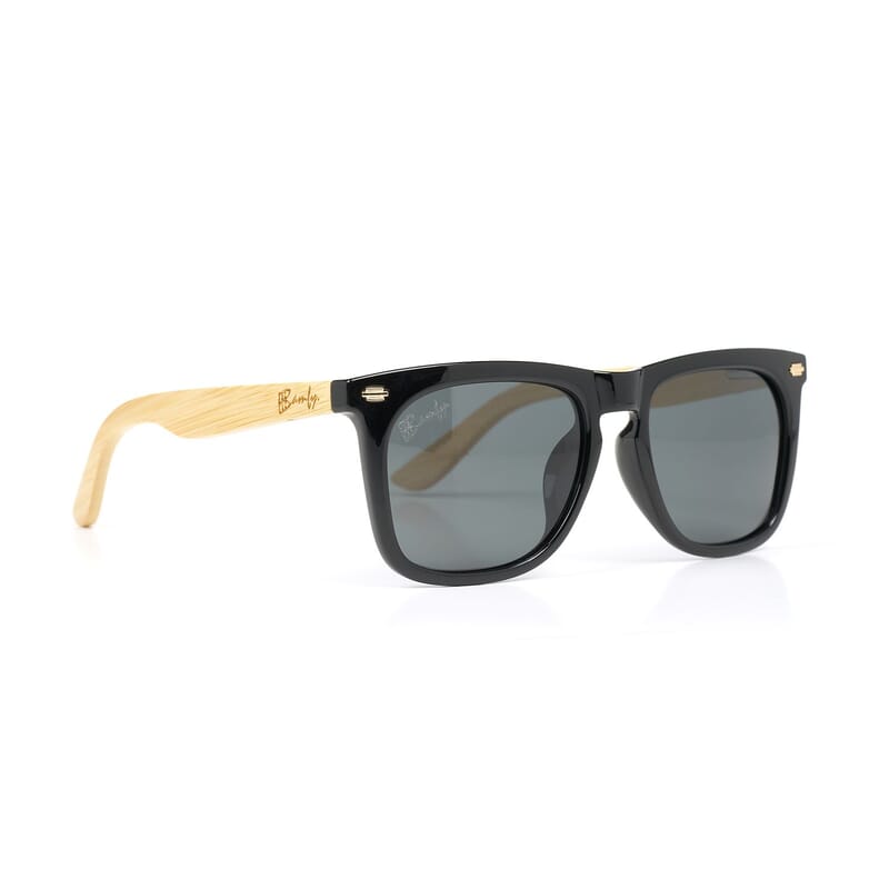 Bamfy Monica UV400 Polarized Sunglasses with Bamboo Legs and Case -Black