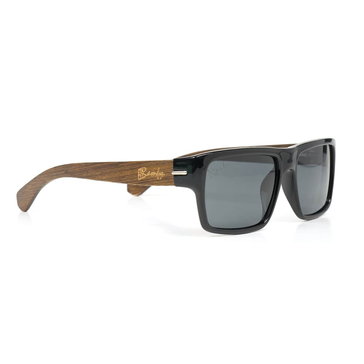 Bamfy Burbank UV400 Polarized Sunglasses with Bamboo Legs and Case -Black Brown image number 3