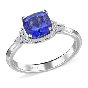 Certified & Appraised Rhapsody 950 Platinum AAAA Tanzanite and Diamond E-F VS Ring (Size 7.0) 4 Grams 1.60 ctw