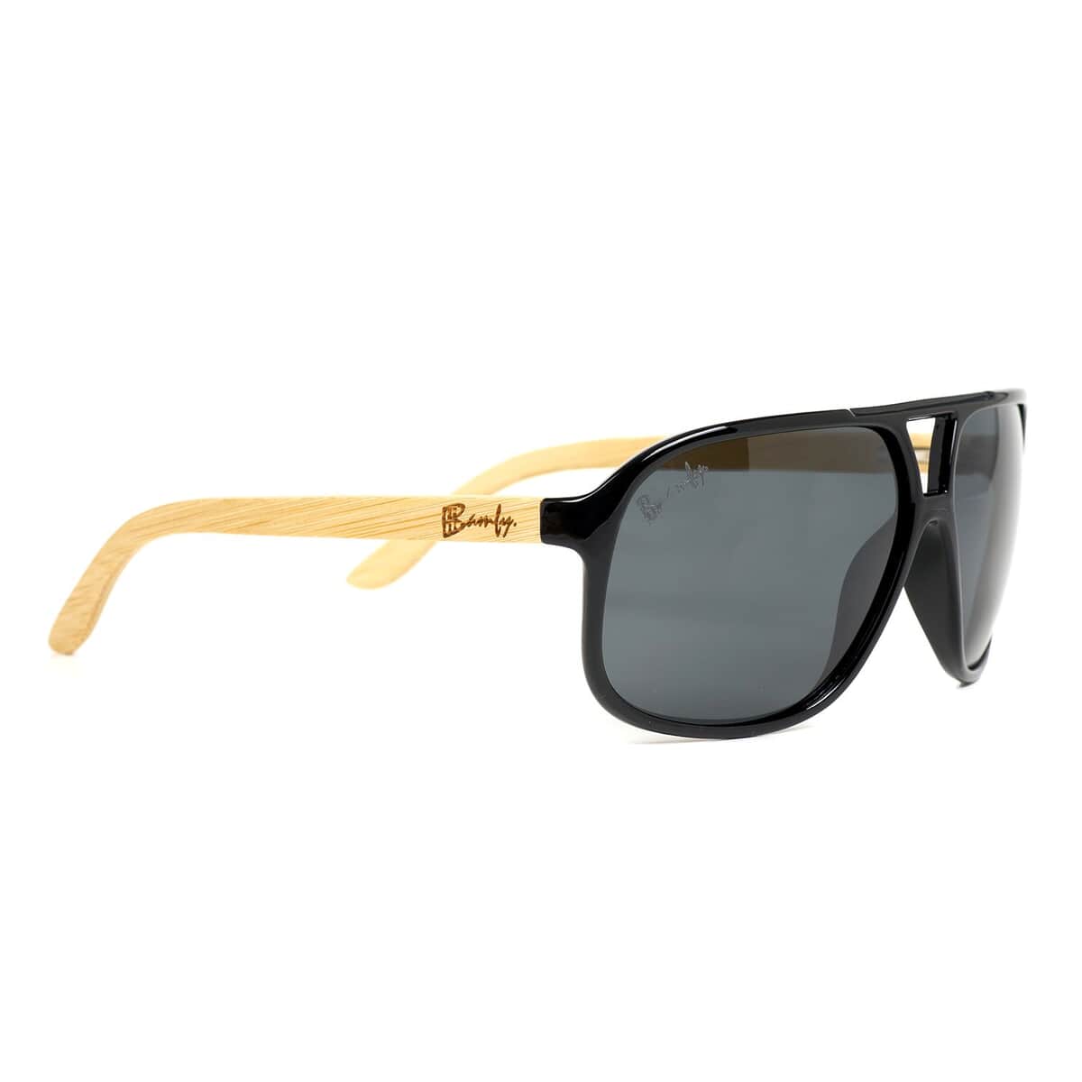 Value Buy Bamfy Hollywood UV400 Polarized Sunglasses with Bamboo Legs and Case -Black image number 0
