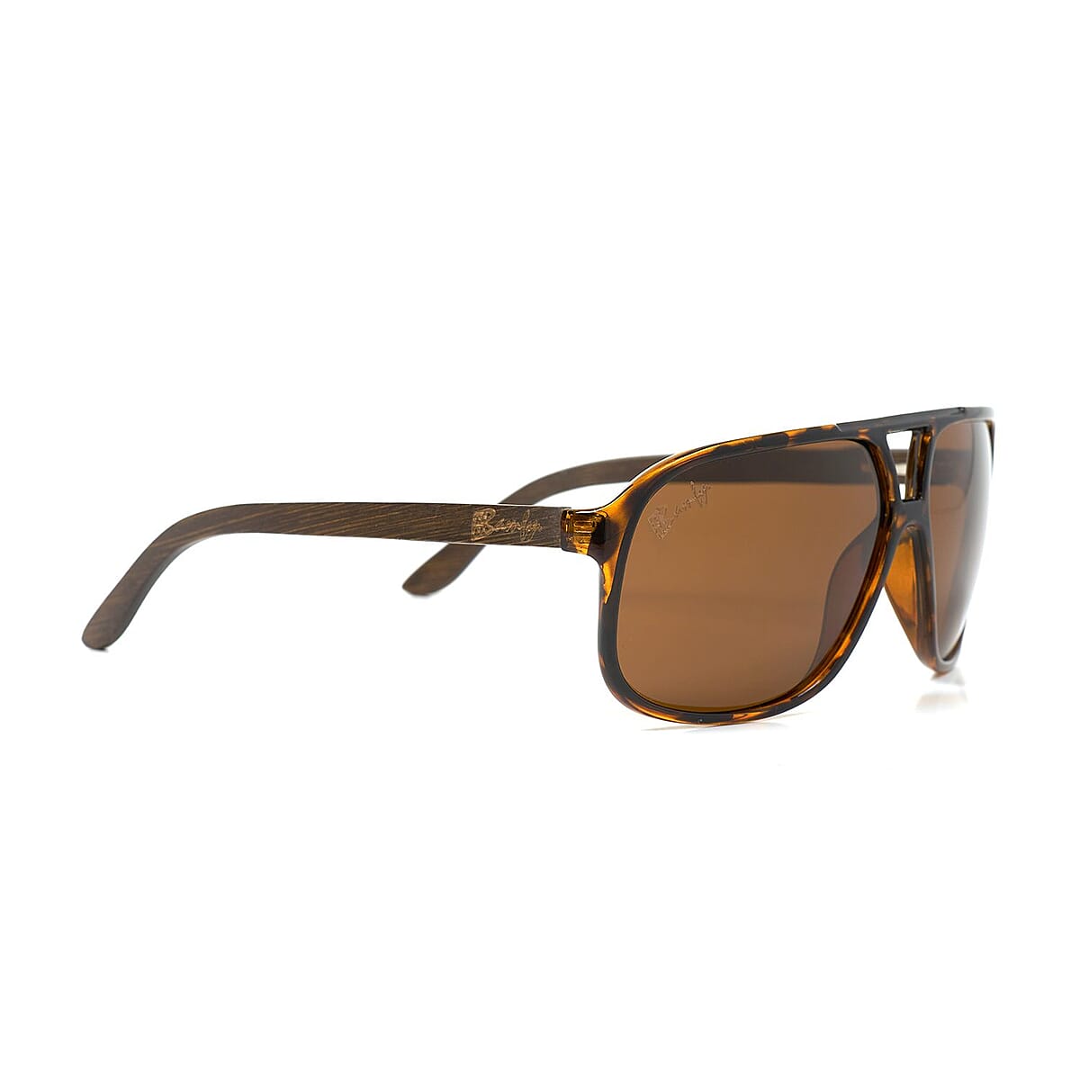 Bamfy Hollywood UV400 Polarized Sunglasses with Bamboo Legs and Case -Brown image number 3