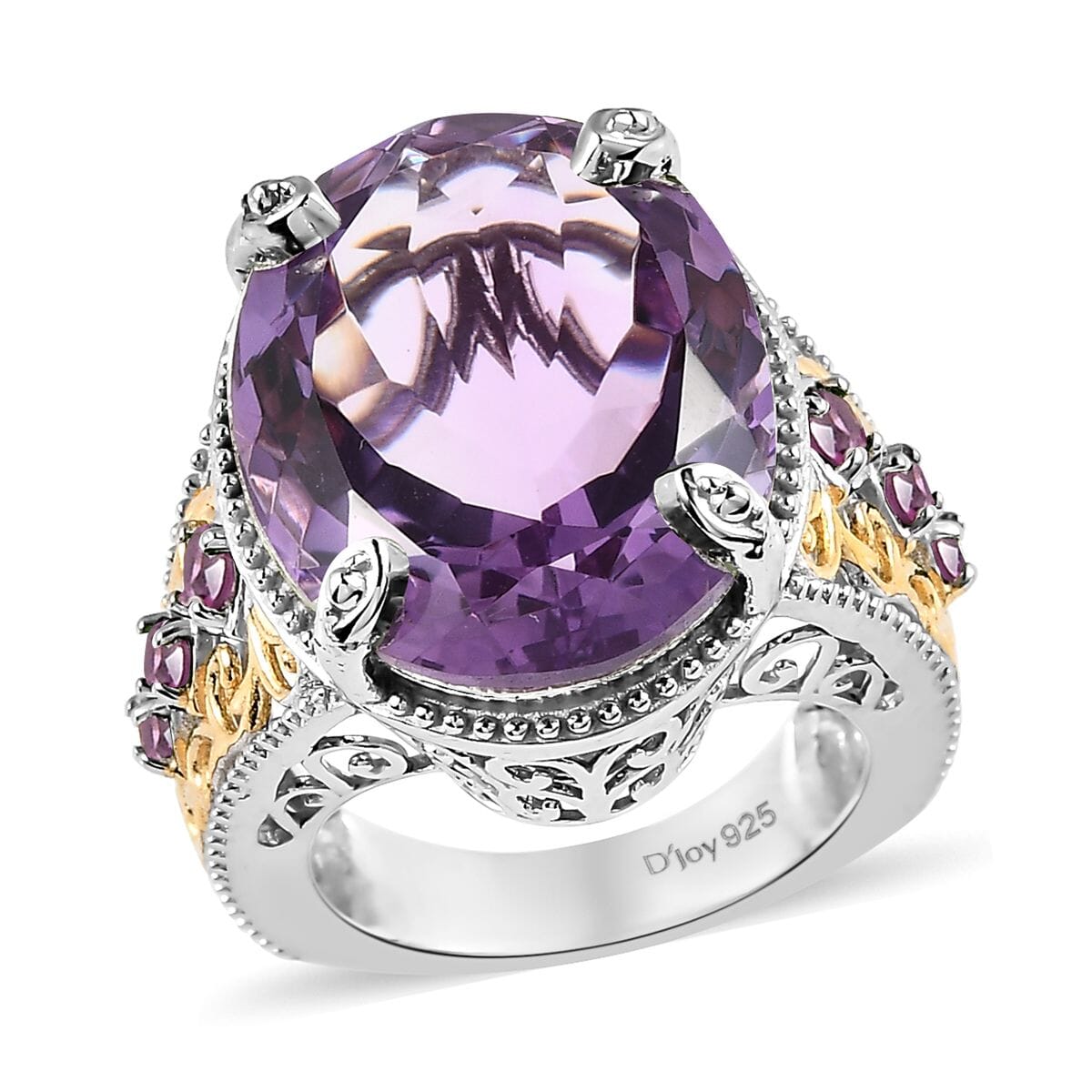 Rose De France Amethyst and Orissa Rhodolite Garnet Ring in Vermeil YG and Platinum Over Sterling Silver 15.90 ctw image number 0