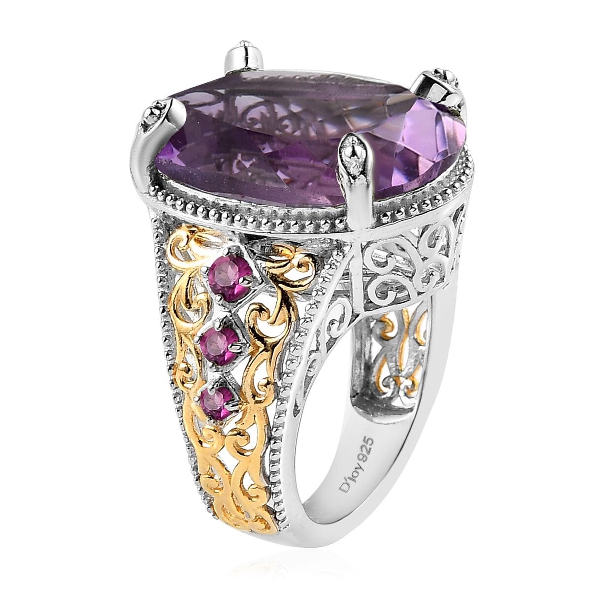 Rose De France Amethyst and Orissa Rhodolite Garnet Ring in Vermeil YG and Platinum Over Sterling Silver 15.90 ctw image number 3