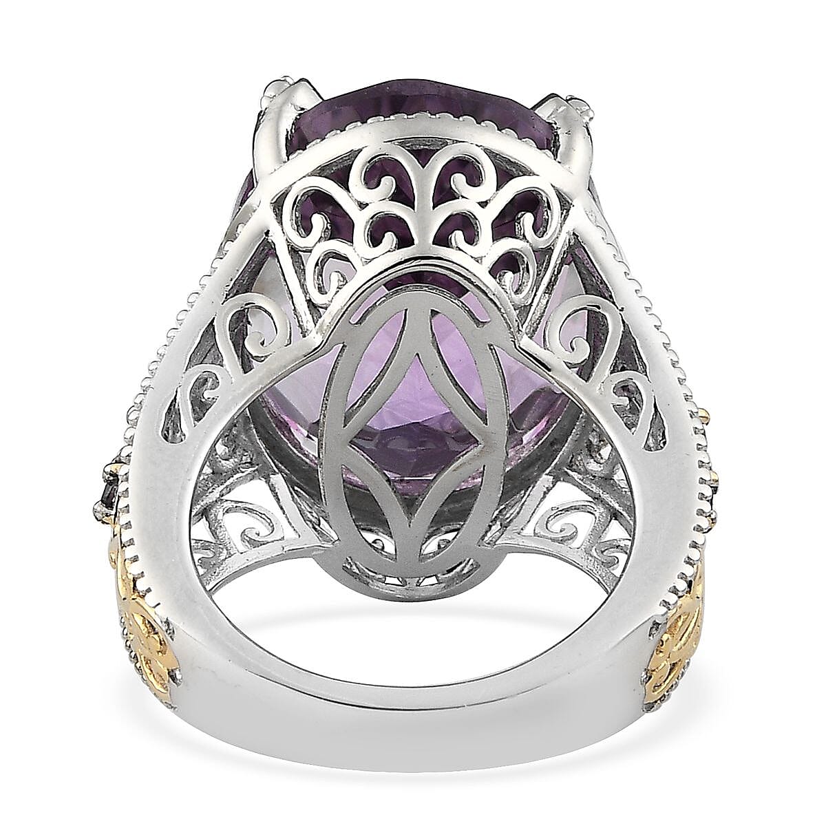 Rose De France Amethyst and Orissa Rhodolite Garnet Ring in Vermeil Yellow Gold and Platinum Over Sterling Silver (Size 10.0) 15.90 ctw