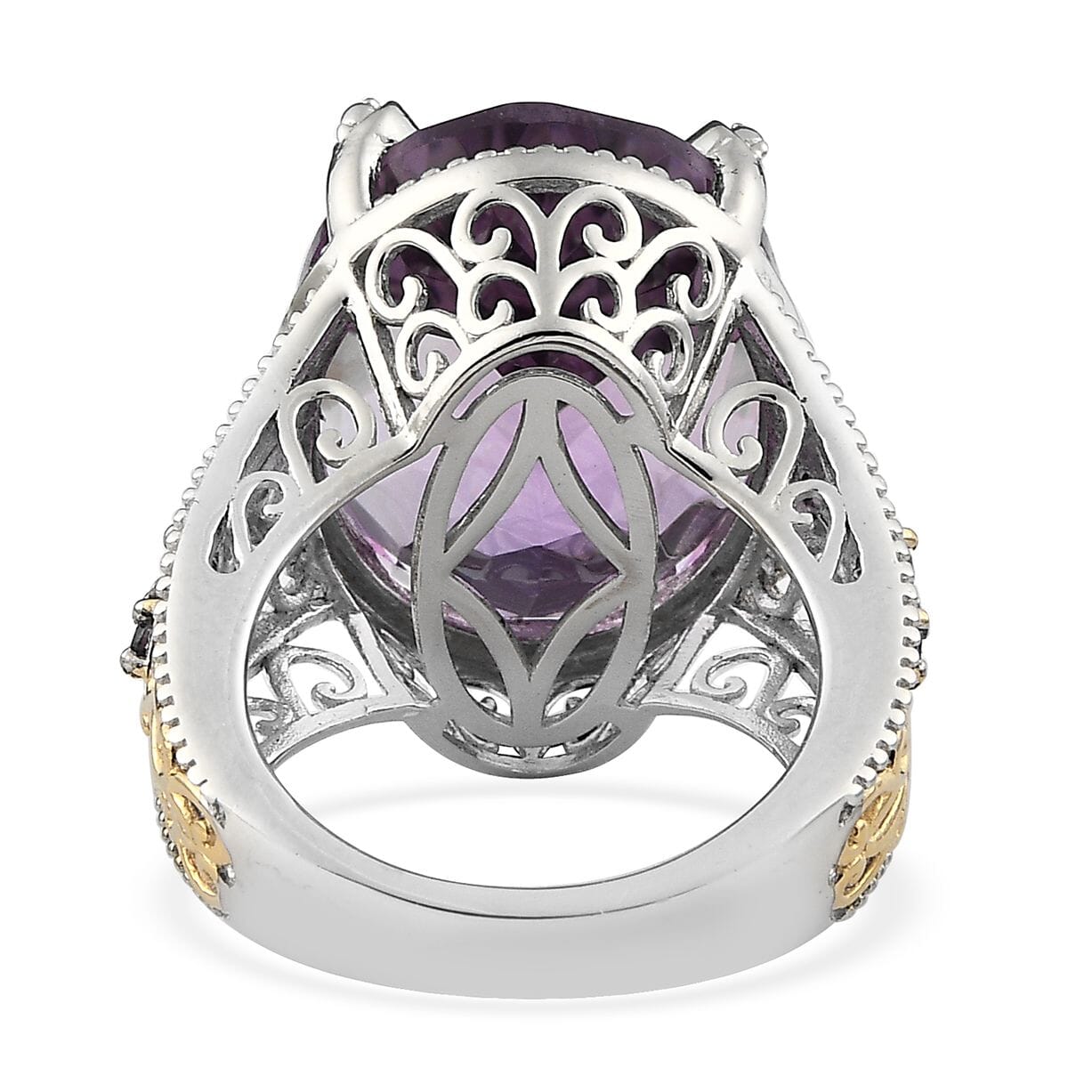 Rose De France Amethyst and Orissa Rhodolite Garnet Ring in Vermeil YG and Platinum Over Sterling Silver 15.90 ctw image number 4