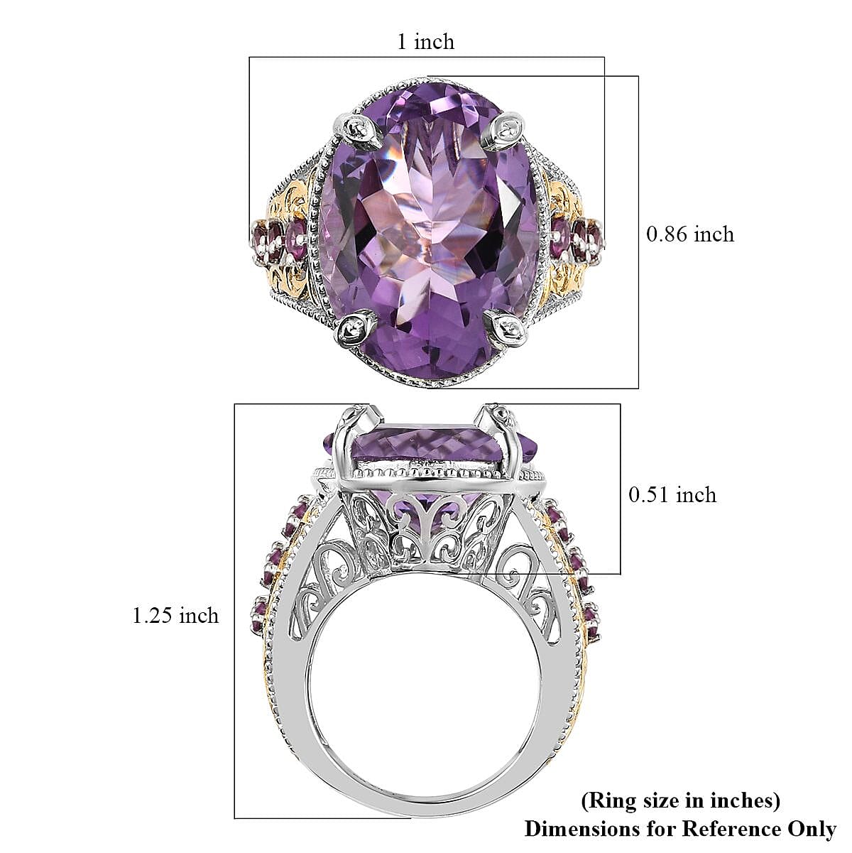 Rose De France Amethyst and Orissa Rhodolite Garnet Ring in Vermeil Yellow Gold and Platinum Over Sterling Silver (Size 10.0) 15.90 ctw