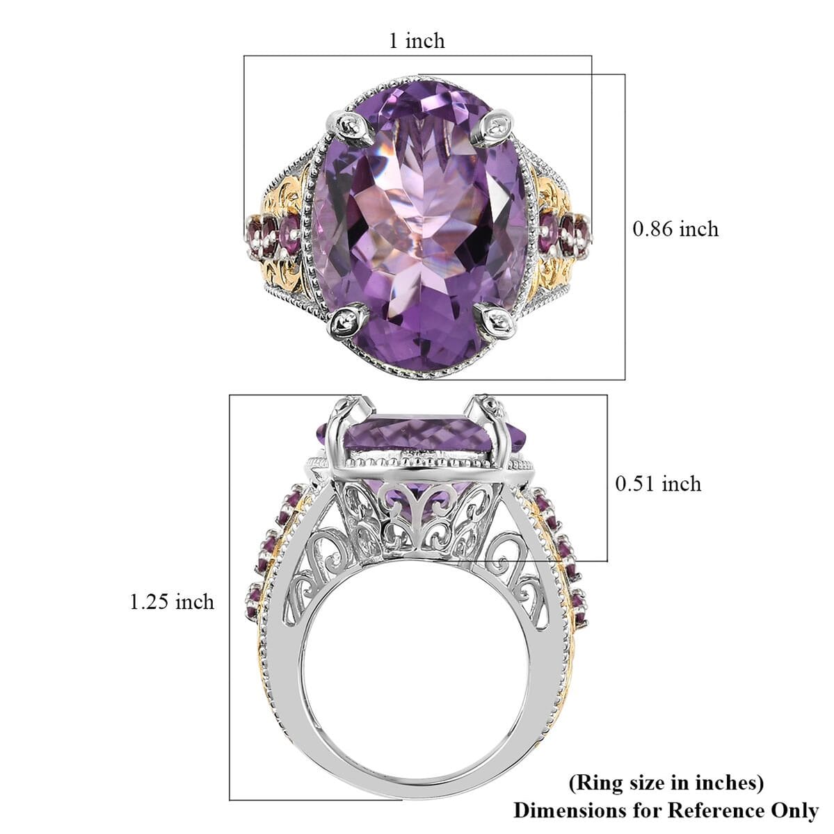 Rose De France Amethyst and Orissa Rhodolite Garnet Ring in Vermeil YG and Platinum Over Sterling Silver 15.90 ctw image number 5