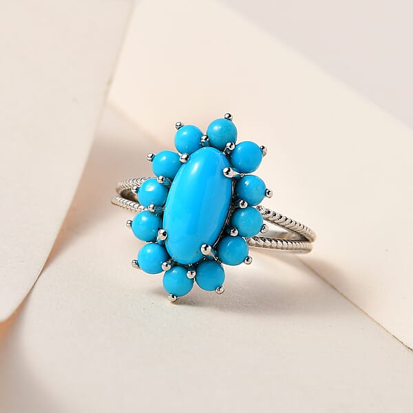 Premium Sleeping Beauty Turquoise Split Shank Ring in Platinum Over Sterling Silver (Size 10.0) 3.60 ctw