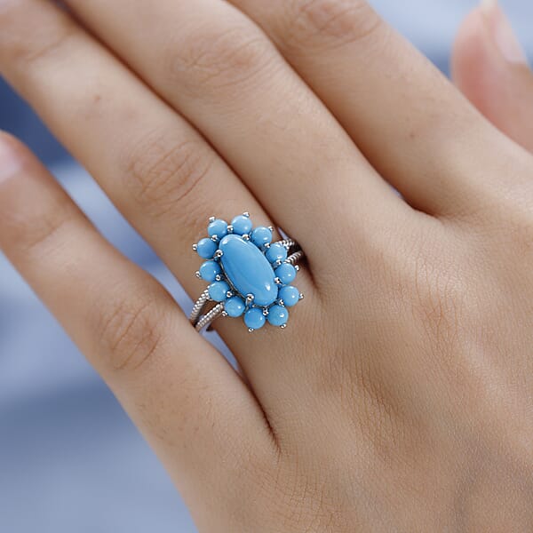 Premium Sleeping Beauty Turquoise Split Shank Ring in Platinum Over Sterling Silver (Size 10.0) 3.60 ctw