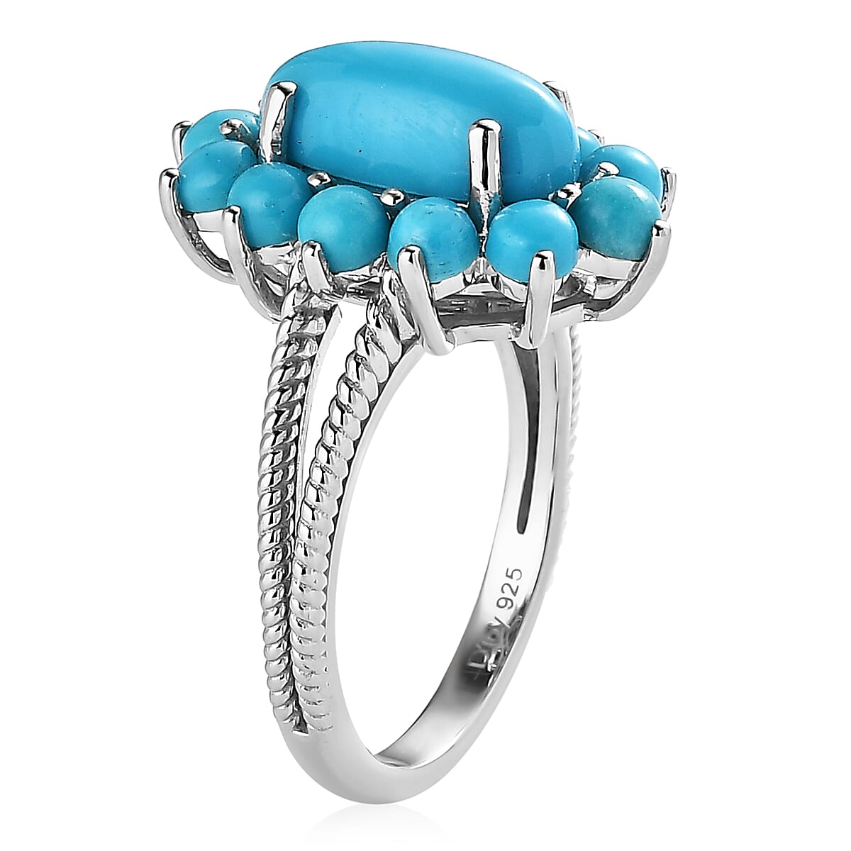 Premium Sleeping Beauty Turquoise Split Shank Ring in Platinum Over Sterling Silver (Size 10.0) 3.60 ctw