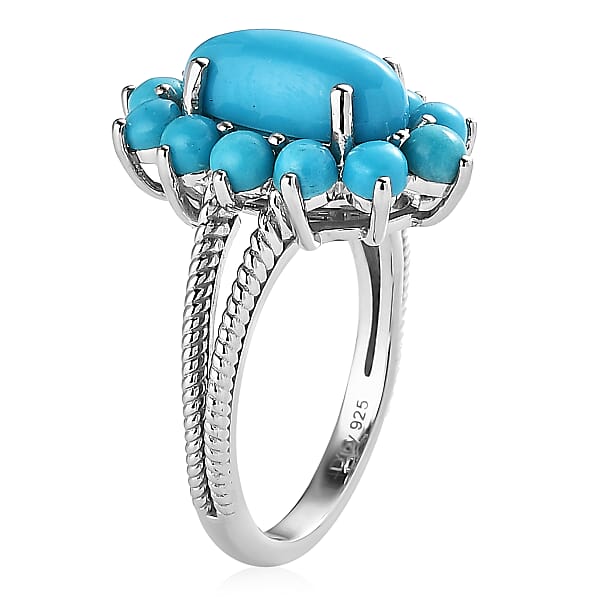 Premium Sleeping Beauty Turquoise Split Shank Ring in Platinum Over Sterling Silver (Size 10.0) 3.60 ctw
