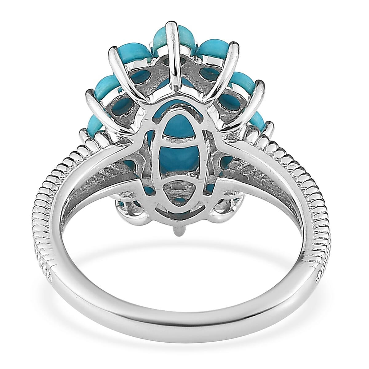 Premium Sleeping Beauty Turquoise Split Shank Ring in Platinum Over Sterling Silver (Size 10.0) 3.60 ctw