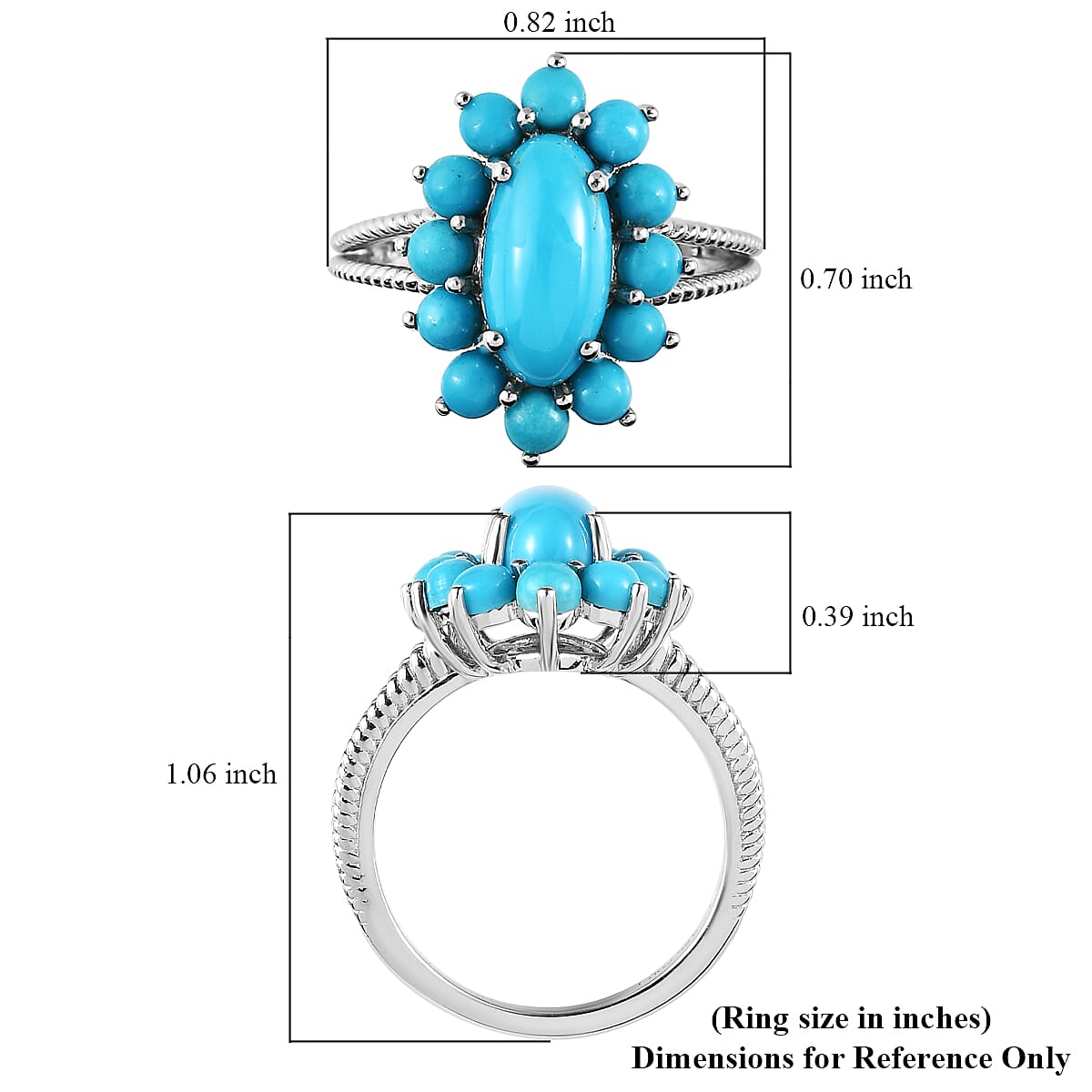 Premium Sleeping Beauty Turquoise Split Shank Ring in Platinum Over Sterling Silver (Size 10.0) 3.60 ctw