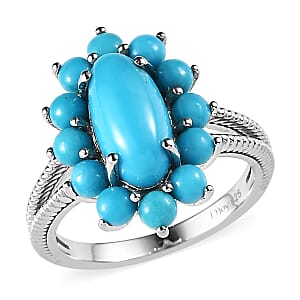 Premium Sleeping Beauty Turquoise Split Shank Ring in Platinum Over Sterling Silver (Size 5.0) 3.60 ctw