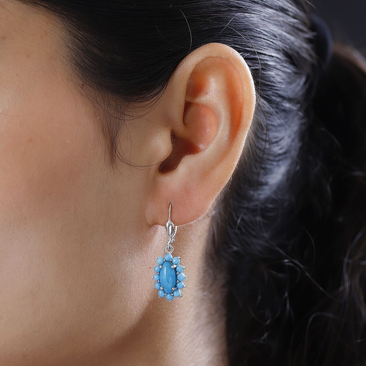 Premium Sleeping Beauty Turquoise Lever Back Earrings in Platinum Over Sterling Silver 4.60 ctw image number 2