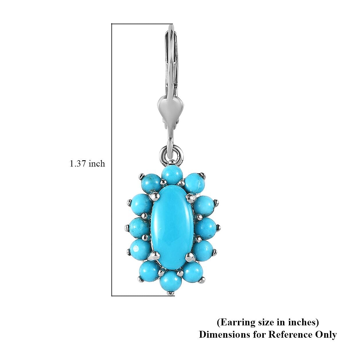 Premium Sleeping Beauty Turquoise Lever Back Earrings in Platinum Over Sterling Silver 4.60 ctw image number 4