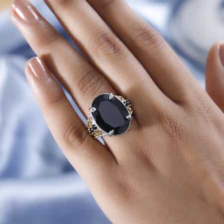 Buy Thai Black Spinel Ring in Vermeil Yellow Gold and Platinum Over  Sterling Silver (Size 10.0) 18.15 ctw at