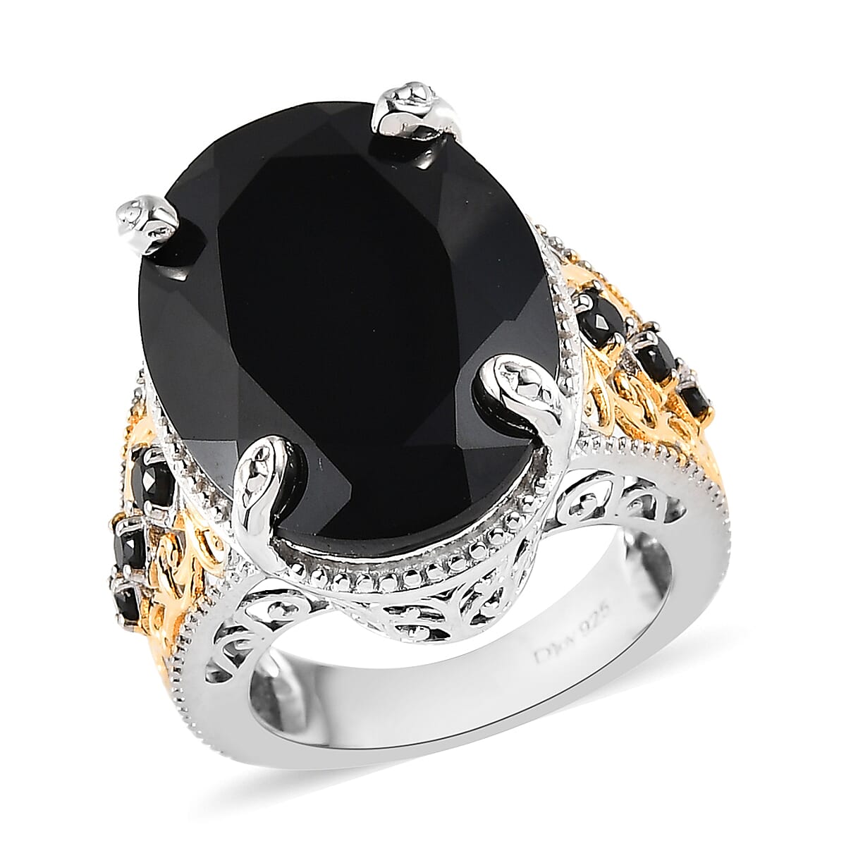 Buy Thai Black Spinel Ring in Vermeil YG and Platinum Over