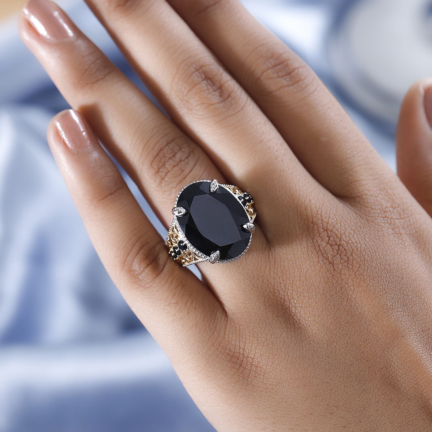 Buy Thai Black Spinel Ring in Vermeil YG and Platinum Over