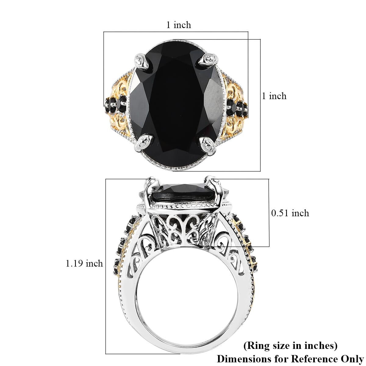Buy Thai Black Spinel Ring in Vermeil YG and Platinum Over