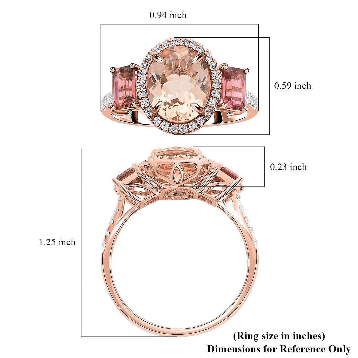 Marropino Morganite, Pink Tourmaline, Natural Pink and White Diamond 4.50 ctw Ring in 14K Rose Gold (Size 11.0) image number 5