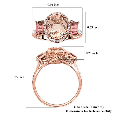 Marropino Morganite, Pink Tourmaline, Natural Pink and White Diamond 4.50 ctw Ring in 14K Rose Gold (Size 5.0)