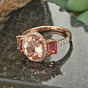 Marropino Morganite, Pink Tourmaline, Natural Pink and White Diamond 4.50 ctw Ring in 14K Rose Gold (Size 9.0)