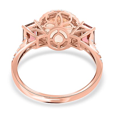 Marropino Morganite, Pink Tourmaline, Natural Pink and White Diamond 4.50 ctw Ring in 14K Rose Gold (Size 9.0)